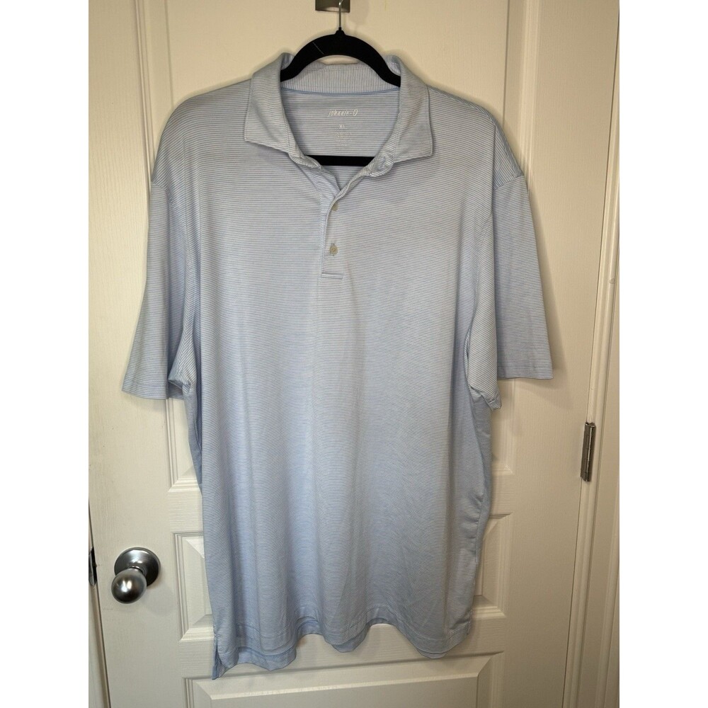 Johnnie O Shirt Mens XL Blue White Polo Performance Stretch Golf Striped Casual